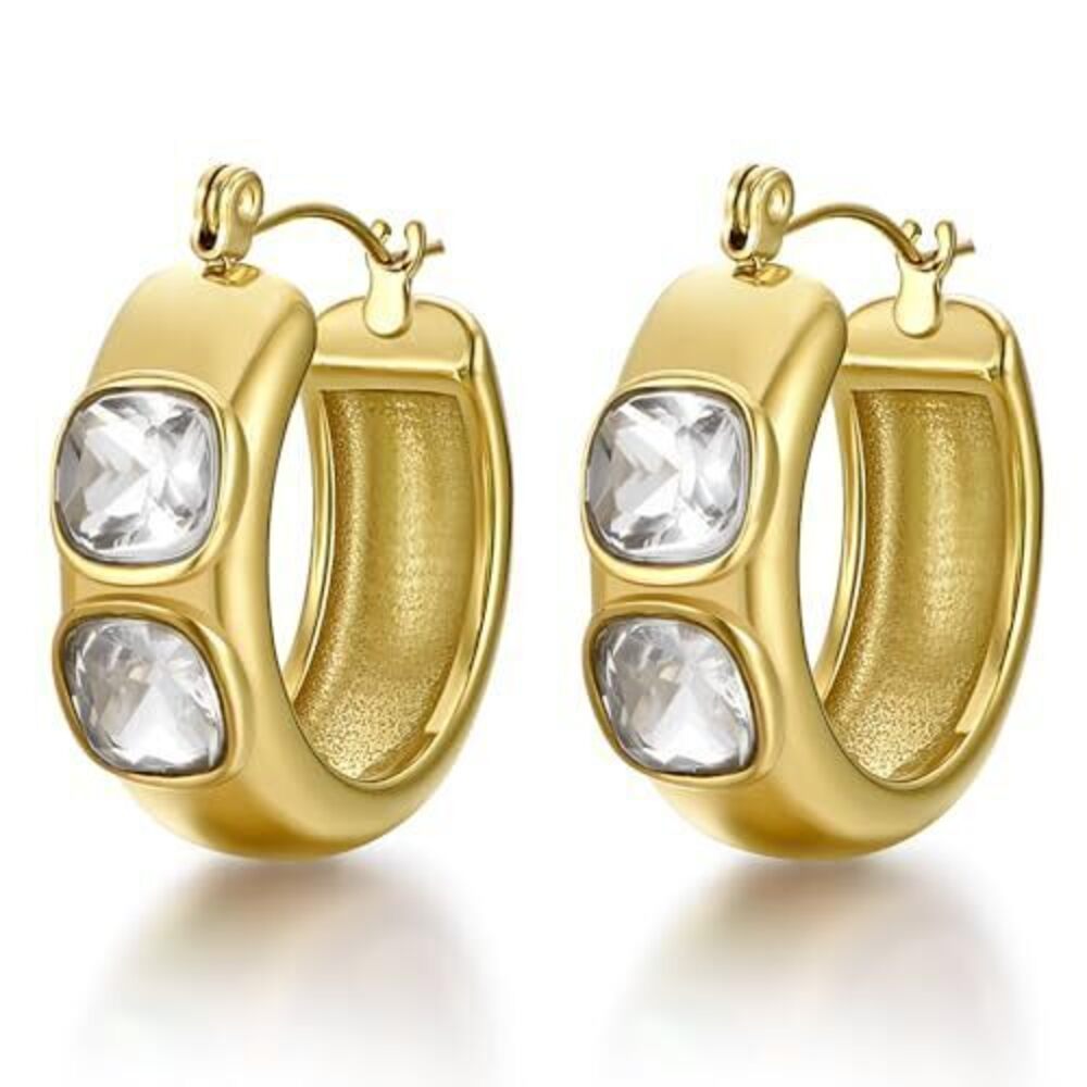 2478 18K Gold Plated Earrings Girls,Chunky Hoop Earrings Cubic Zirconia